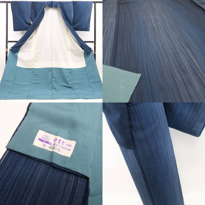 【新古品】tomihisa　新品 やまと誂製 縦縞 着物 正絹 仕付け糸付　塩沢お召 7701