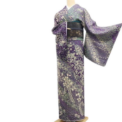 【新古品】tomihisa 新品 桜 銀通し 着物 正絹 仕付け糸付 トールサイズ 訪問着 7704