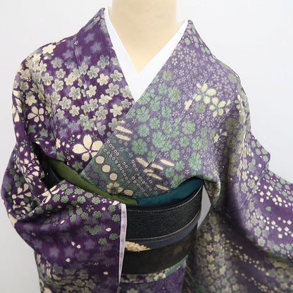 【新古品】tomihisa 新品 桜 銀通し 着物 正絹 仕付け糸付 トールサイズ 訪問着 7704