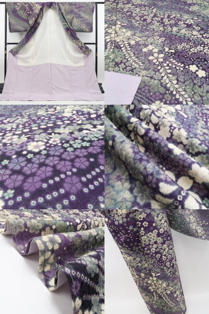 【新古品】tomihisa 新品 桜 銀通し 着物 正絹 仕付け糸付 トールサイズ 訪問着 7704