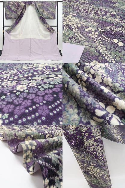 【新古品】tomihisa 新品 桜 銀通し 着物 正絹 仕付け糸付 トールサイズ 訪問着 7704