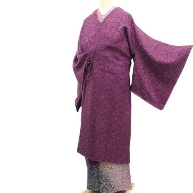 【新古品】tomihisa 新品 BANKAN 単衣 リーフ柄 着物 正絹　仕付け糸付 ロング丈 道中着7717