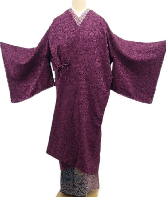 【新古品】tomihisa 新品 BANKAN 単衣 リーフ柄 着物 正絹　仕付け糸付 ロング丈 道中着7717