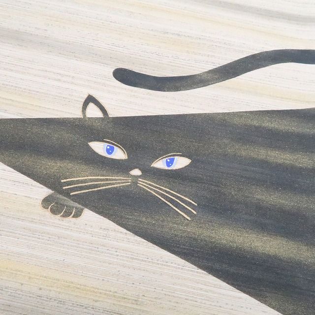 【中古】tomihisa 美品 日本画家 高橋威至 落款 猫 着物 正絹 袋帯 7724