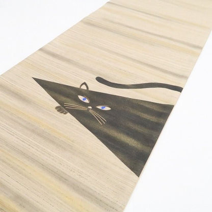 【中古】tomihisa 美品 日本画家 高橋威至 落款 猫 着物 正絹 袋帯 7724