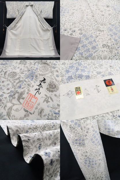 【新古品】tomihisa 新品 京友禅 前田仁仙 落款 更紗 着物 正絹 仕付け糸付 小紋 7728