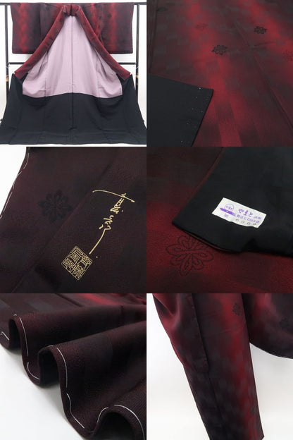 【新古品】tomihisa 新品 やまと誂製 齋藤上太郎 落款 縦暈し 着物 正絹 仕付け糸付 小紋 7736