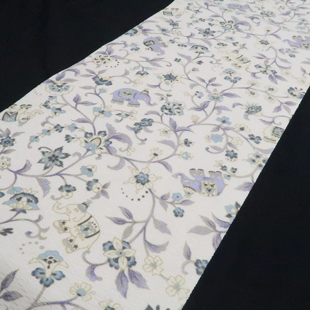 【新品】tomihisa 新品 岡重 本場筑前博多織 お仕立て上がり品 象更紗 着物 正絹 八寸なごや帯 7744