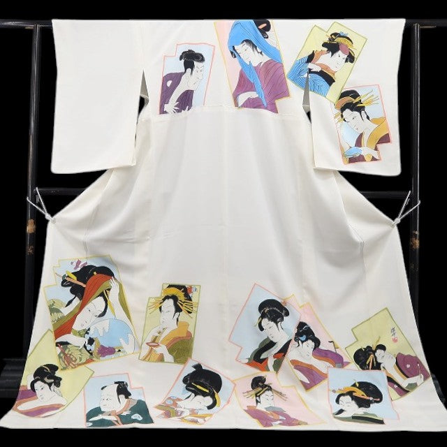【新古品】tomihisa 新品 浮世絵 雅峰 落款 着物 正絹 仕付け糸付 トールサイズ 訪問着 7748