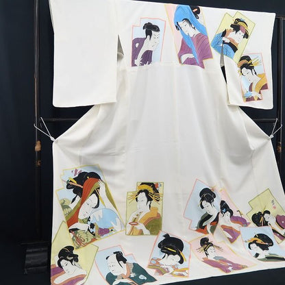 【新古品】tomihisa 新品 浮世絵 雅峰 落款 着物 正絹 仕付け糸付 トールサイズ 訪問着 7748