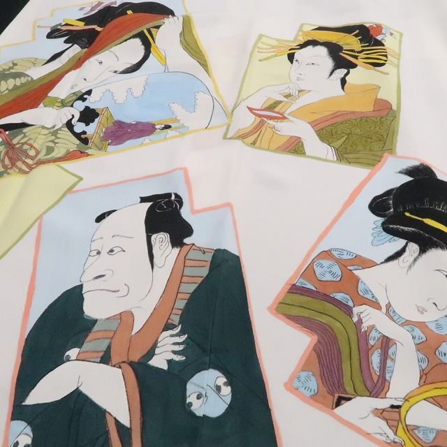 【新古品】tomihisa 新品 浮世絵 雅峰 落款 着物 正絹 仕付け糸付 トールサイズ 訪問着 7748