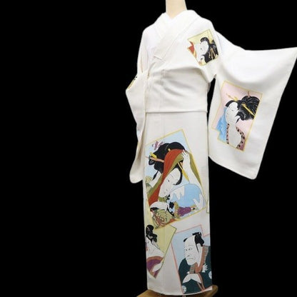 【新古品】tomihisa 新品 浮世絵 雅峰 落款 着物 正絹 仕付け糸付 トールサイズ 訪問着 7748