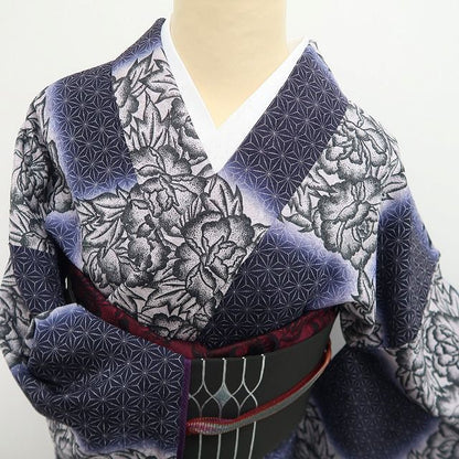 【新古品】tomihisa 新品 斉藤三才 落款 牡丹×市松×麻の葉 着物 正絹 仕付け糸付 小紋 7753