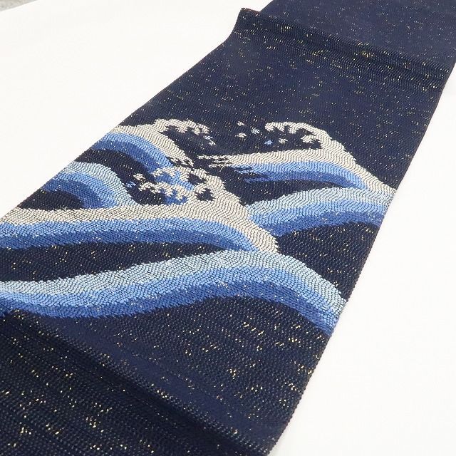【中古】tomihisa 美品 荒波 着物 正絹 袋帯 7763