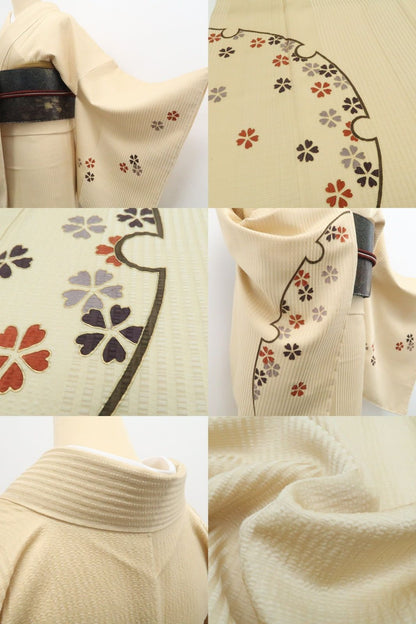 【新古品】tomihisa　新品 斉藤上太郎 落款 桜×雪輪 着物 正絹 仕付け糸付　付下げ 7767