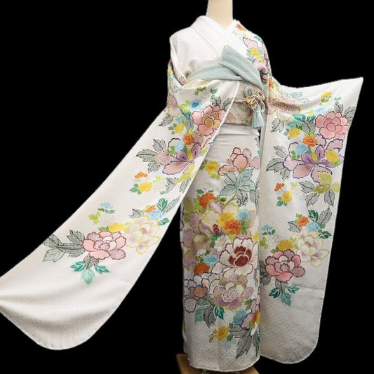 【中古】tomihisa 美品 千總謹製 金駒刺繍 落款 着物 正絹 成人式 トールサイズ 仕付け糸付 振袖 7773