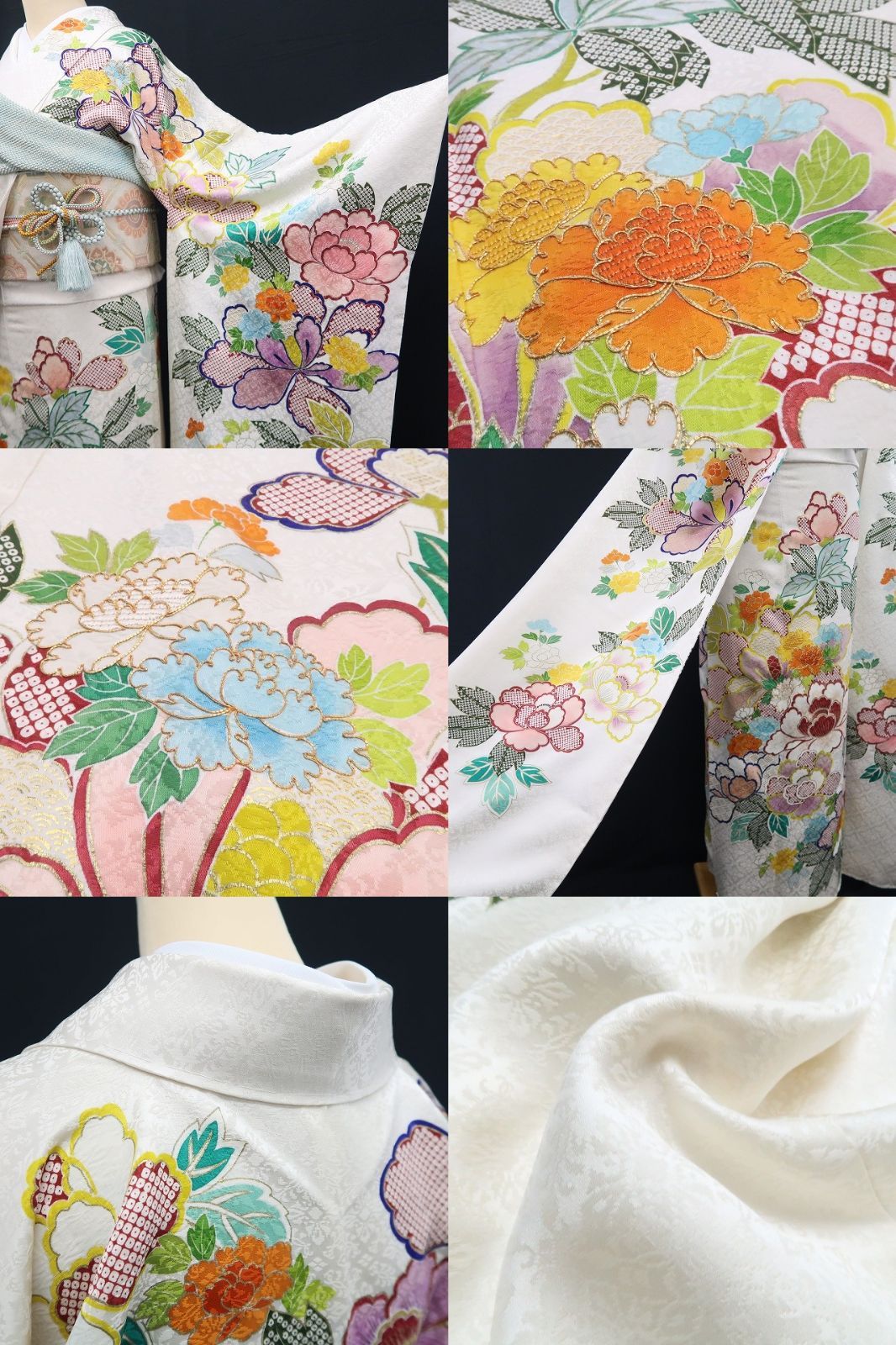 【中古】tomihisa 美品 千總謹製 金駒刺繍 落款 着物 正絹 成人式 トールサイズ 仕付け糸付 振袖 7773