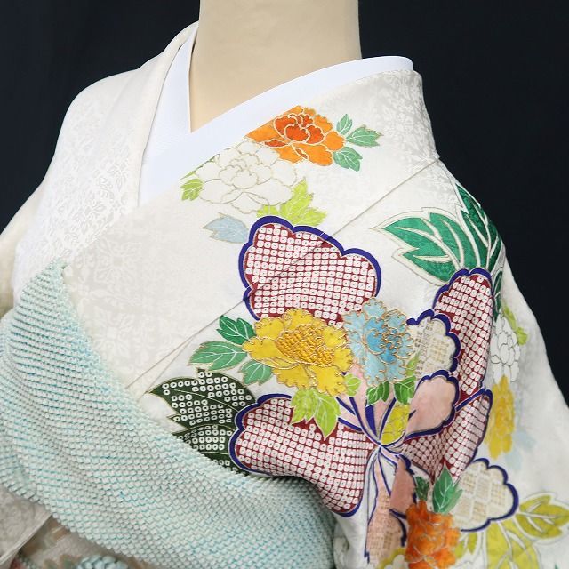 【中古】tomihisa 美品 千總謹製 金駒刺繍 落款 着物 正絹 成人式 トールサイズ 仕付け糸付 振袖 7773
