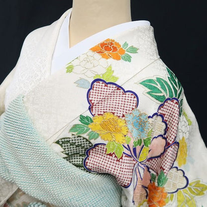 【中古】tomihisa 美品 千總謹製 金駒刺繍 落款 着物 正絹 成人式 トールサイズ 仕付け糸付 振袖 7773