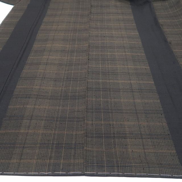 【新古品】tomihisa 新品 伝統工芸士 白川貞夫 柿渋染 チェック柄 着物 正絹 仕付け糸付 紬 7783