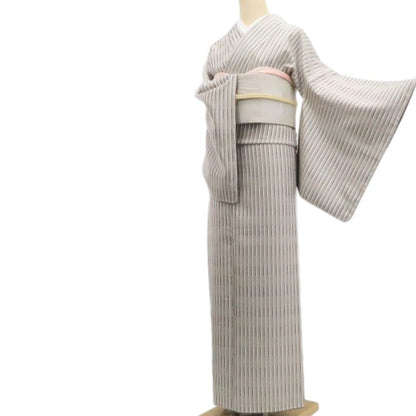 【新古品】tomihisa 新品 本草木染 縦縞 着物 正絹 証紙付 仕付け糸付 置賜紬 7784