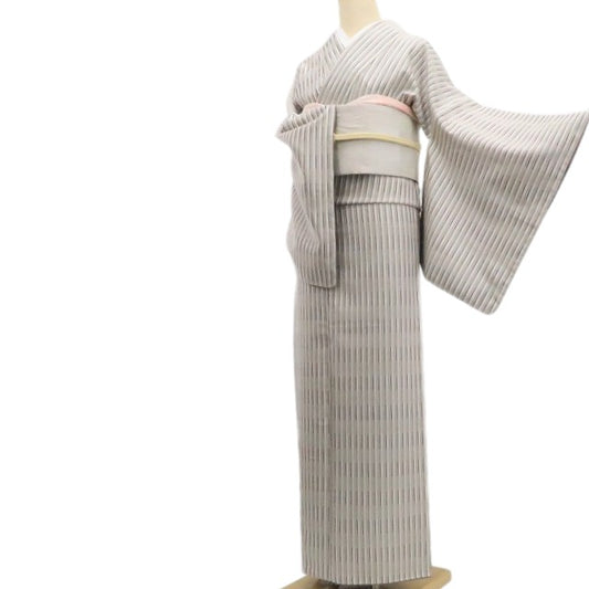 【新古品】tomihisa 新品 本草木染 縦縞 着物 正絹 証紙付 仕付け糸付 置賜紬 7784