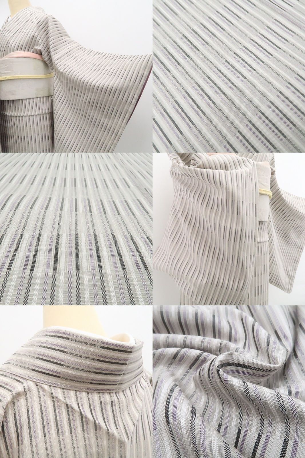 【新古品】tomihisa 新品 本草木染 縦縞 着物 正絹 証紙付 仕付け糸付 置賜紬 7784