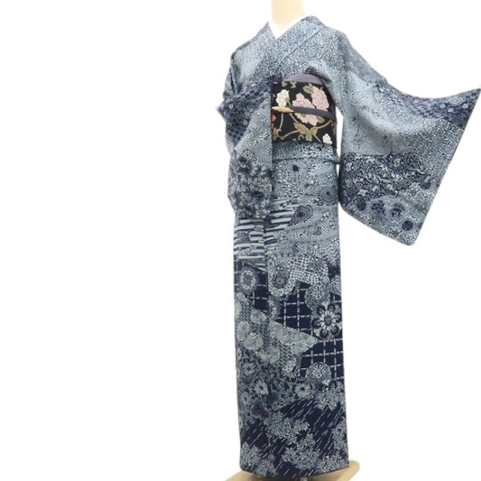 【新古品】tomihisa 新品 藍香房 着物 正絹 仕付け糸付 藍染め 訪問着 7788