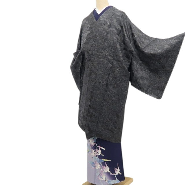 【新古品】tomihisa 新品 牡丹 モノトーン 着物 正絹 仕付け糸付 ロング丈 道中着 7796