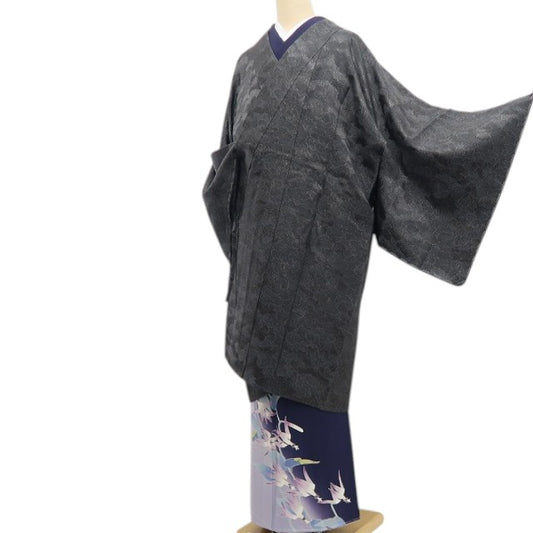【新古品】tomihisa 新品 牡丹 モノトーン 着物 正絹 仕付け糸付 ロング丈 道中着 7796