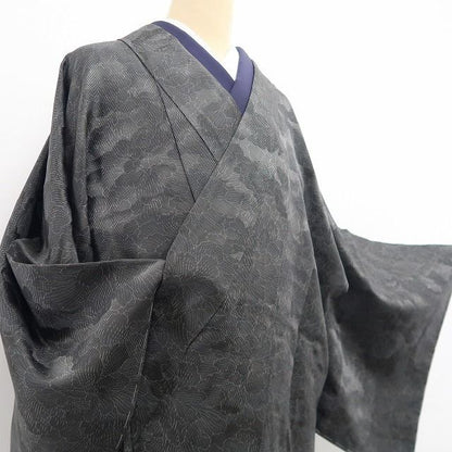 【新古品】tomihisa 新品 牡丹 モノトーン 着物 正絹 仕付け糸付 ロング丈 道中着 7796
