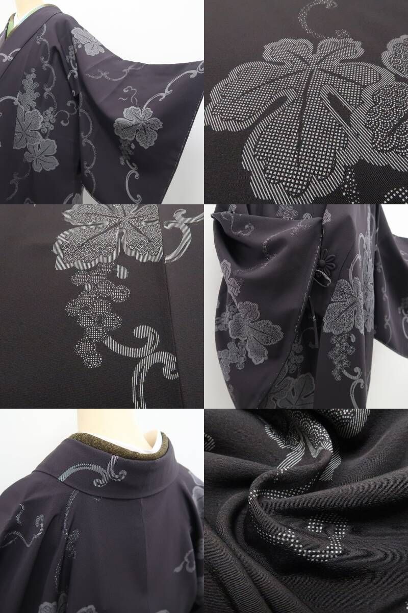 【新古品】tomihisa 新品 京友禅 葡萄 着物 正絹 仕付け糸付 ロング丈 道中着 7797
