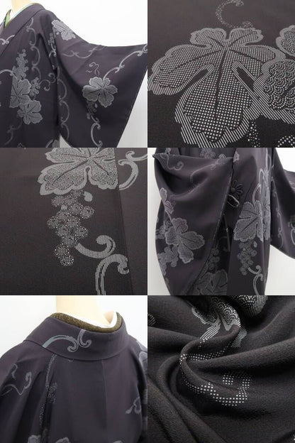 【新古品】tomihisa 新品 京友禅 葡萄 着物 正絹 仕付け糸付 ロング丈 道中着 7797