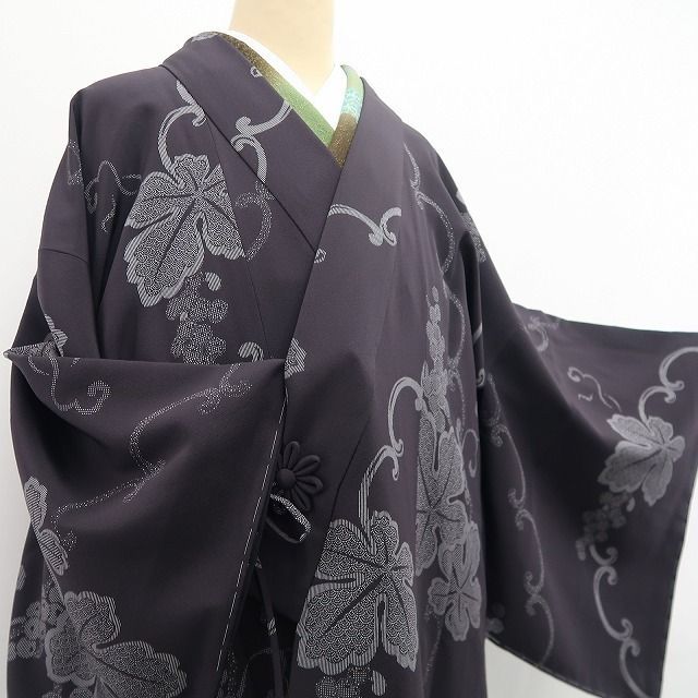 【新古品】tomihisa 新品 京友禅 葡萄 着物 正絹 仕付け糸付 ロング丈 道中着 7797