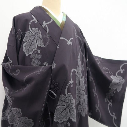 【新古品】tomihisa 新品 京友禅 葡萄 着物 正絹 仕付け糸付 ロング丈 道中着 7797