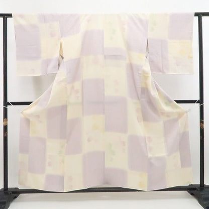 【中古】tomihisa 市松 桜 着物 正絹 長襦袢 7802