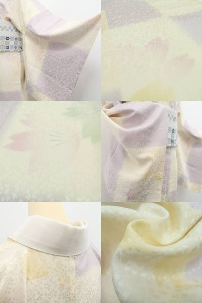 【中古】tomihisa 市松 桜 着物 正絹 長襦袢 7802