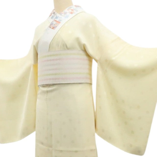 【新古品】tomihisa 新品 刺繍衿付 水玉 着物 正絹 仕付け糸付 長襦袢 7805