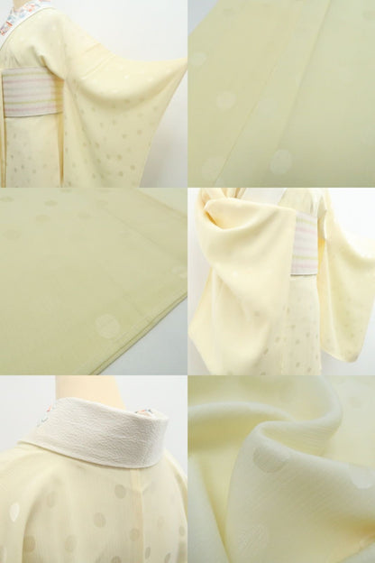 【新古品】tomihisa 新品 刺繍衿付 水玉 着物 正絹 仕付け糸付 長襦袢 7805