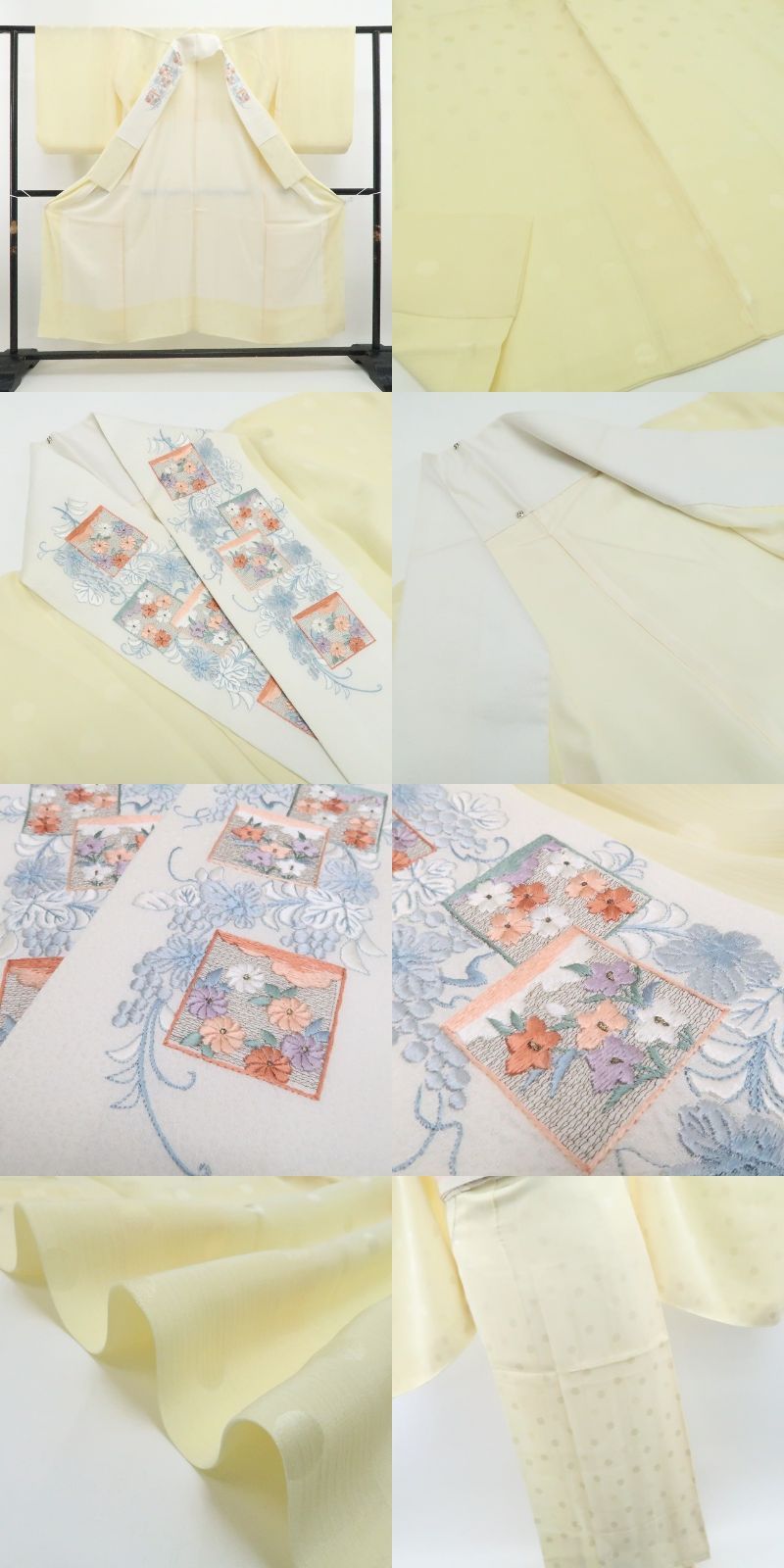 【新古品】tomihisa 新品 刺繍衿付 水玉 着物 正絹 仕付け糸付 長襦袢 7805