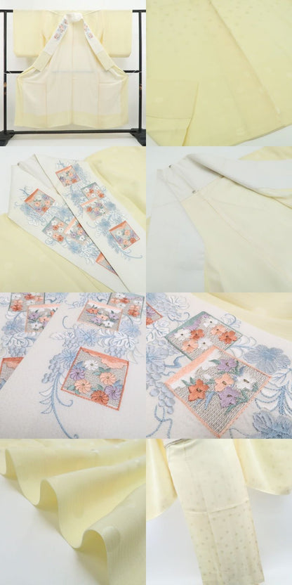 【新古品】tomihisa 新品 刺繍衿付 水玉 着物 正絹 仕付け糸付 長襦袢 7805