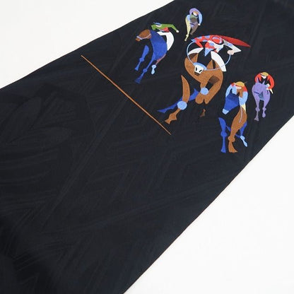 【新古品】tomihisa　新品 刺繍 競馬 着物 正絹　なごや帯 7810