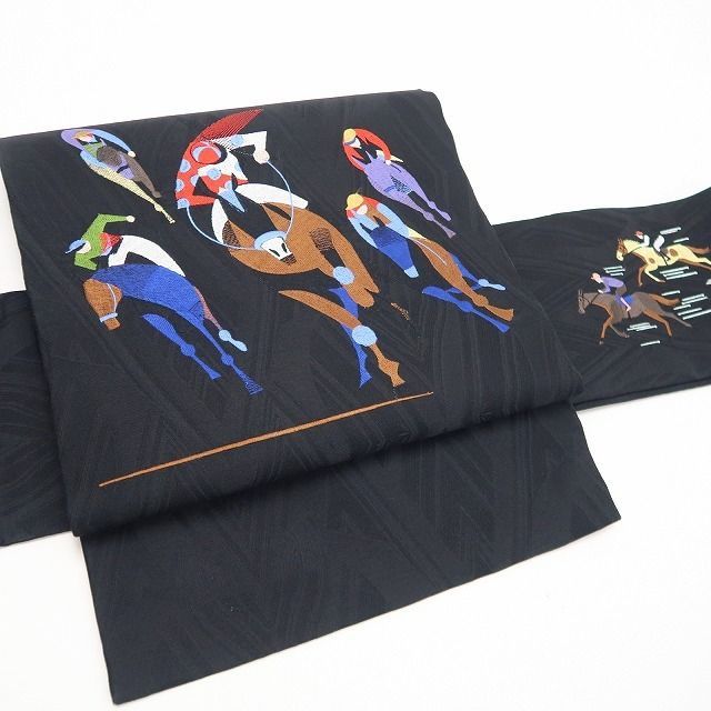 【新古品】tomihisa　新品 刺繍 競馬 着物 正絹　なごや帯 7810