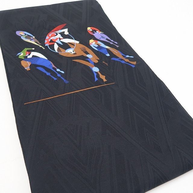【新古品】tomihisa　新品 刺繍 競馬 着物 正絹　なごや帯 7810