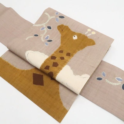 【中古】tomihisa　美品 キリン 着物 正絹 紬地　なごや帯 7811