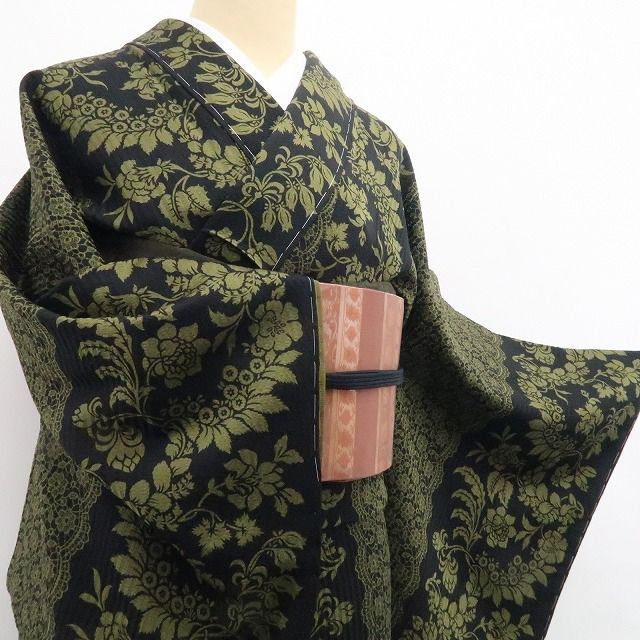 新品 薔薇 レース柄 着物 正絹 仕付け糸付 小紋