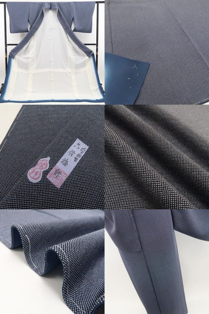 【新古品】tomihisa 新品 人間国宝 六谷梅軒 落款 行儀 着物 正絹 仕付け糸付 江戸小紋 7819
