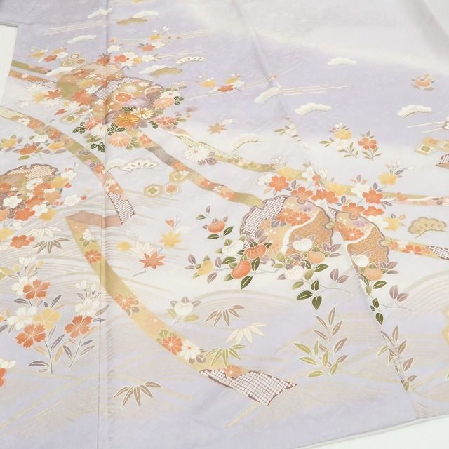 【新古品】tomihisa 新品 京友禅 金駒刺繍 着物 正絹 仕付け糸付 ワイドサイズ 訪問着 7824