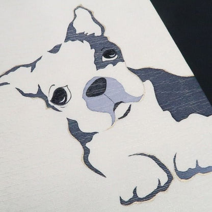 【新古品】tomihisa 新品 BANKAN フレンチブルドッグ 犬 モノトーン 着物 正絹 袋帯 7827
