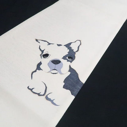 【新古品】tomihisa 新品 BANKAN フレンチブルドッグ 犬 モノトーン 着物 正絹 袋帯 7827